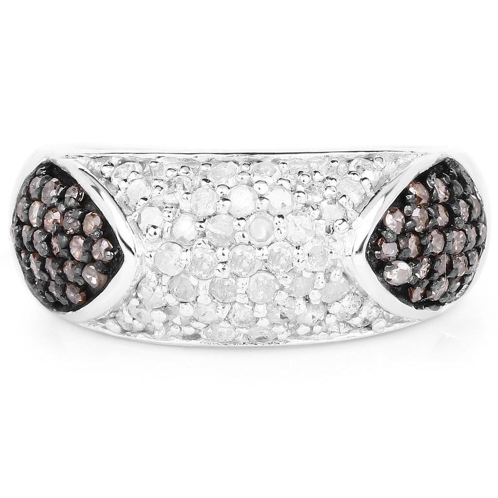 0.94 Carat Genuine Champagne Diamond and White Diamond .925 Sterling Silver Ring