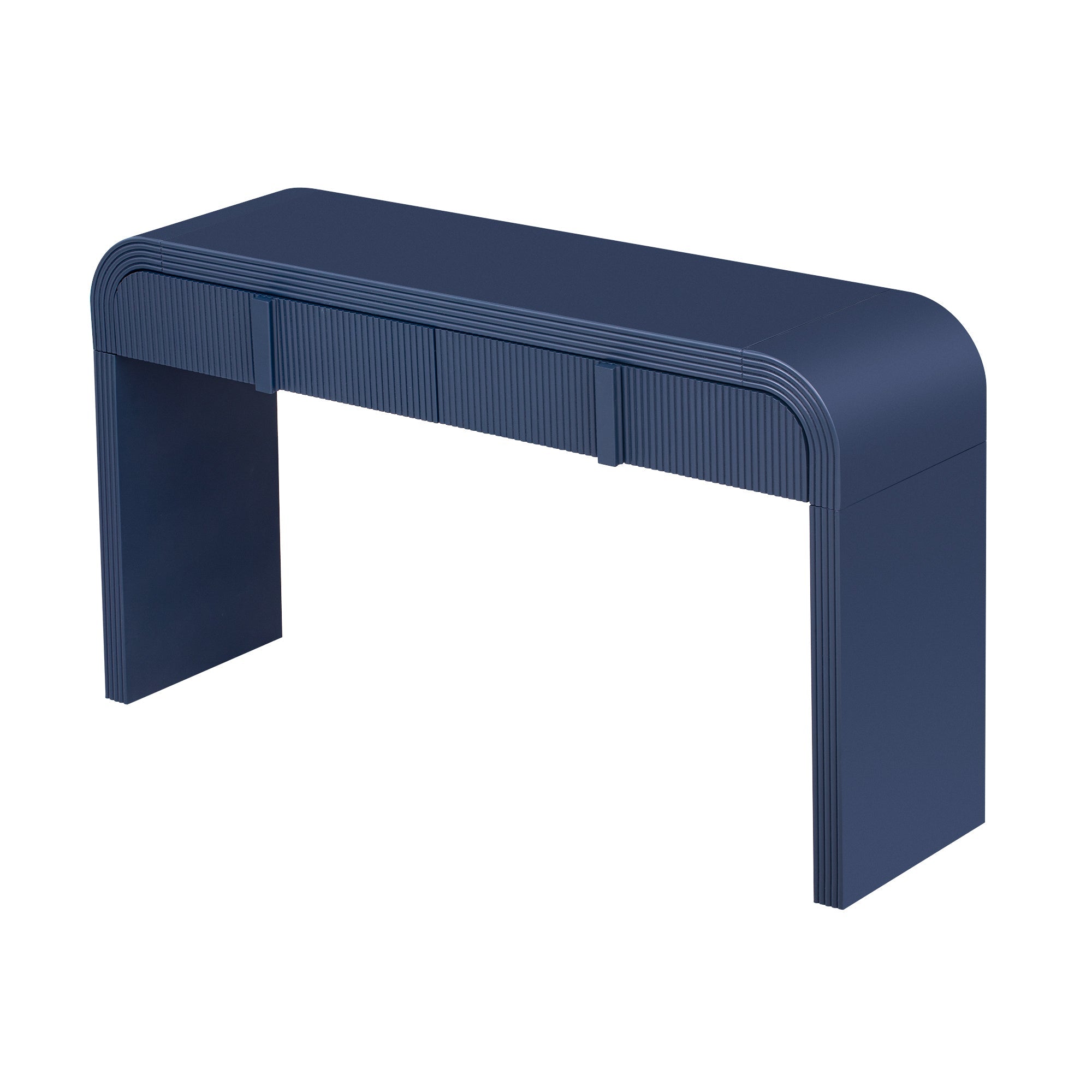 TREXM Modern Console Table with 2 Storage Drawers, Fluted Entryway Table with Rounded Silhouette for Hallway Living Room and Entryway (Navy Blue)