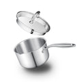 Leetaltree 1.5 Quart Stainless Steel Saucepan with Glass Strainer Lid Thicken Tri-ply Ful Body Multipurpose Sauce Pot with Two-Size Drainage Holes Lid Perfect For Boiling Gravies Pasta Noodles