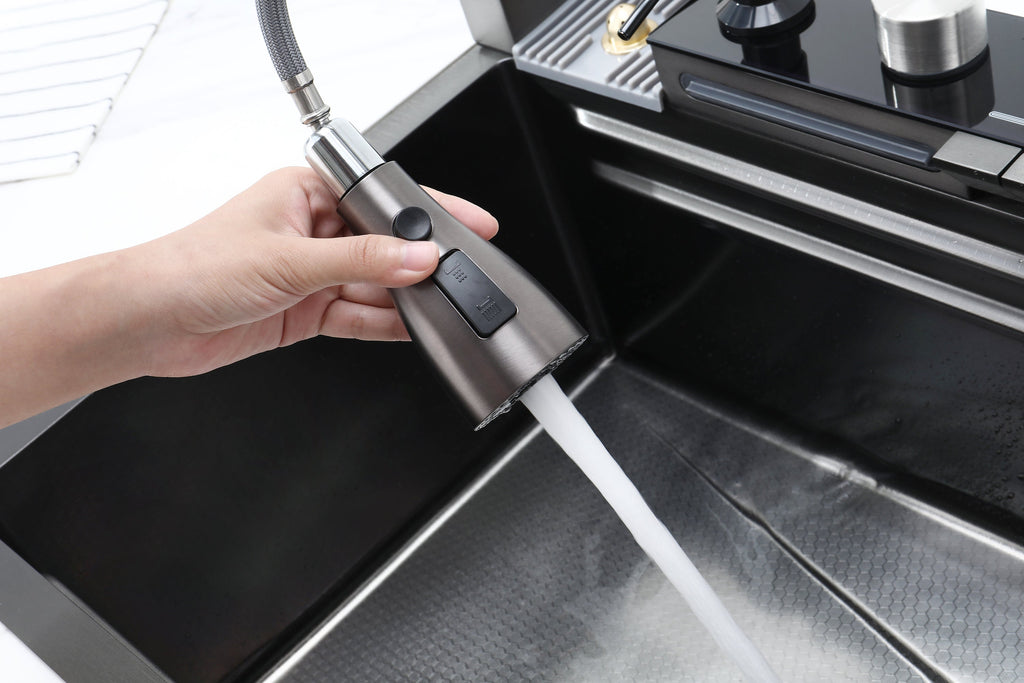 Pull-out Facuet Single Bowl Sink Kitchen Vegetable Sink 304 Whale Waterfall Sink Stainless Steel Dish Sink Vegetable Sink Household Vegetable Washing Basin