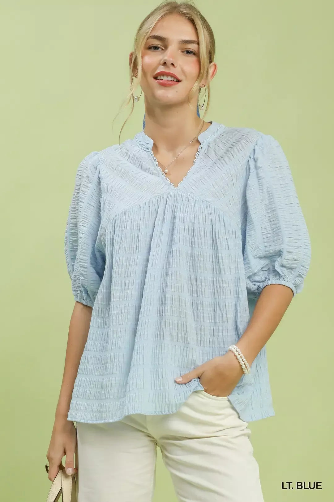 Umgee Textured Puff Sleeve Blouse