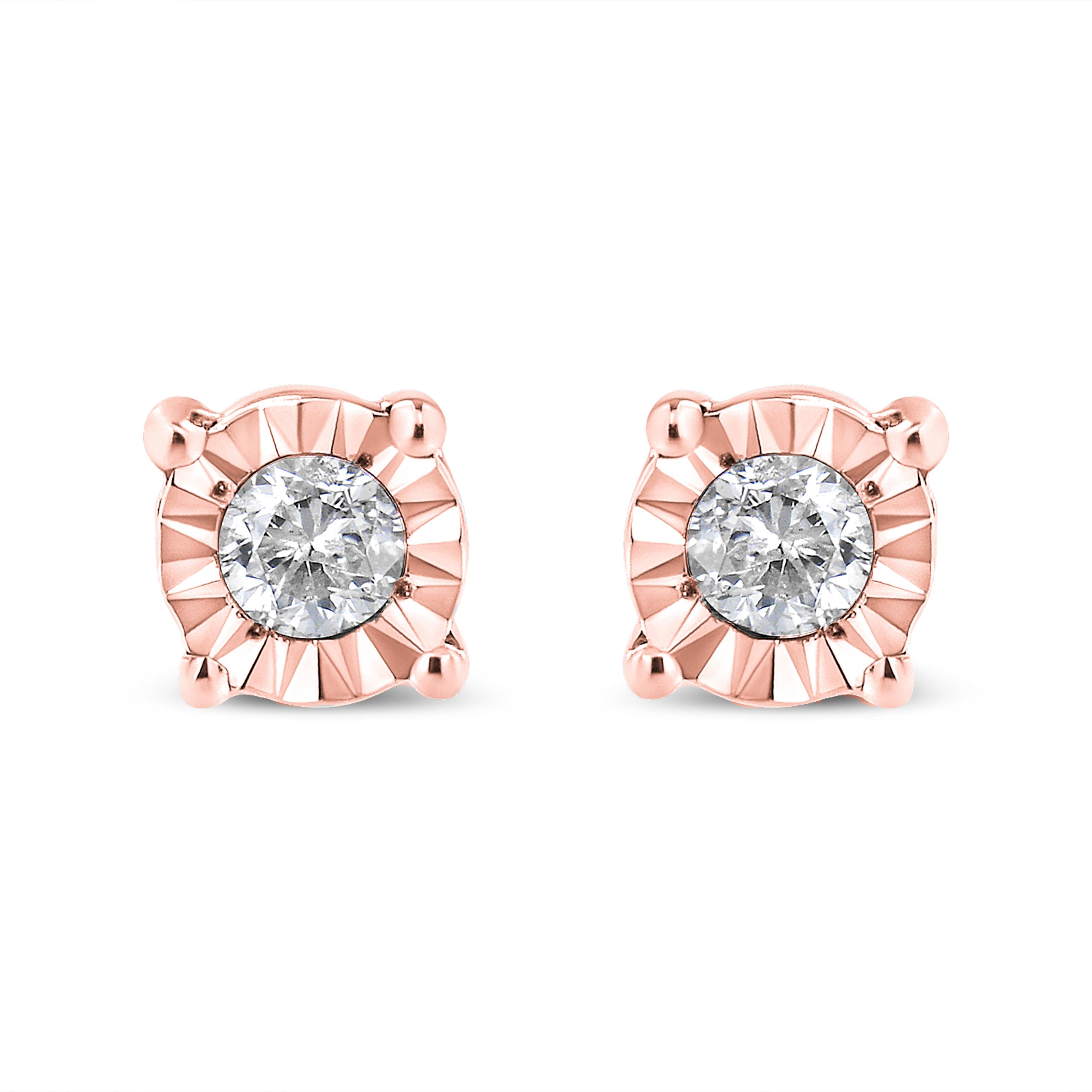 10K Yellow Gold Plated .925 Sterling Silver 1/10 Cttw Round Brilliant-Cut Diamond Miracle-Set Stud Earrings (J-K Color, I3 Clarity)