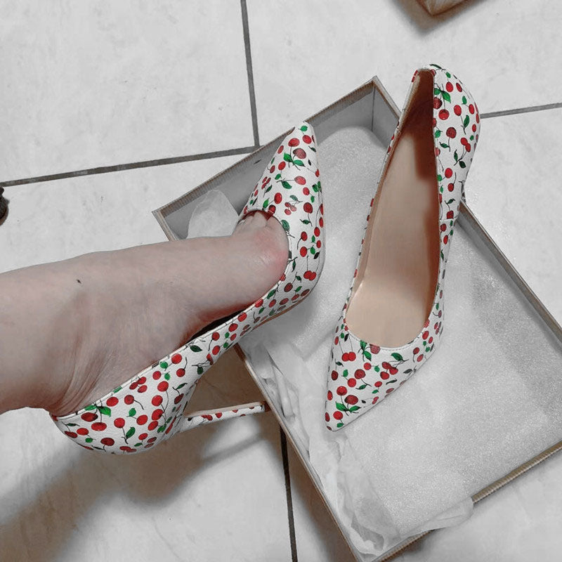 2020 Spring New Cherry Pattern French Style High Heels