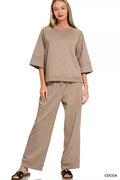 Zenana Scuba 3/4 Sleeve Pullover & Pants Set