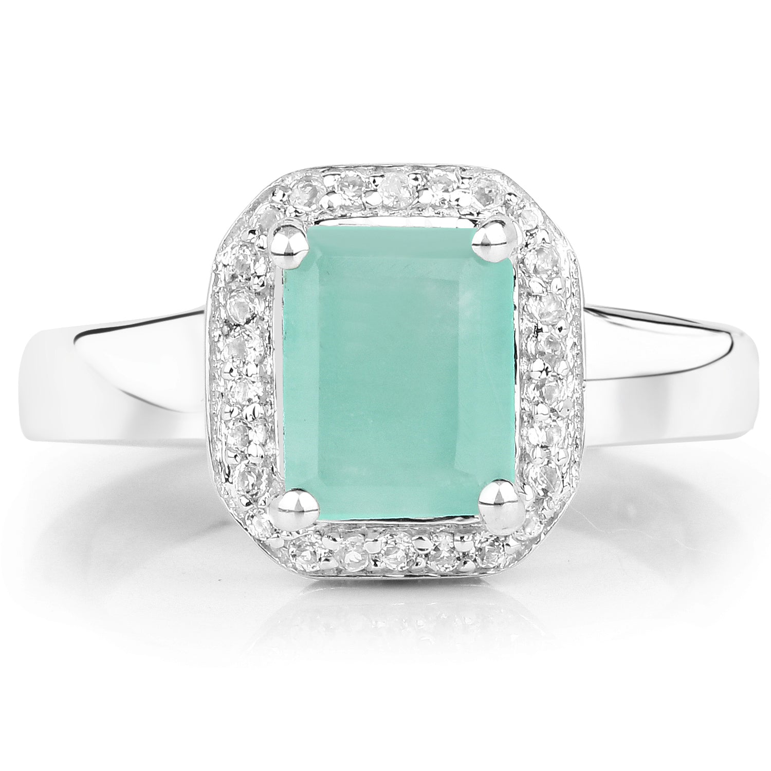 1.73 Carat Genuine Emerald & White Topaz .925 Sterling Silver Ring