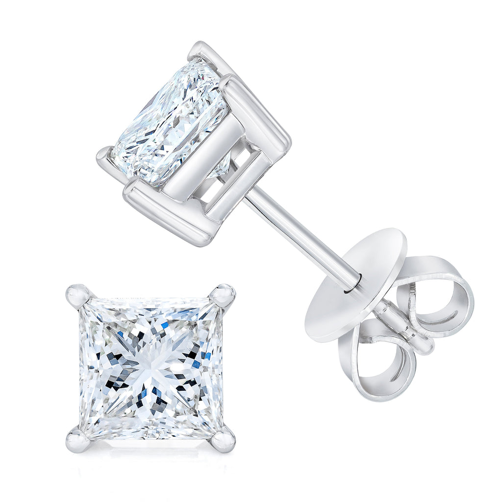 14K White Gold 1.00 Cttw Princess-Cut Square Near Colorless Diamond Classic 4-Prong Solitaire Stud Earrings (G-H Color, SI1-SI2 Clarity)