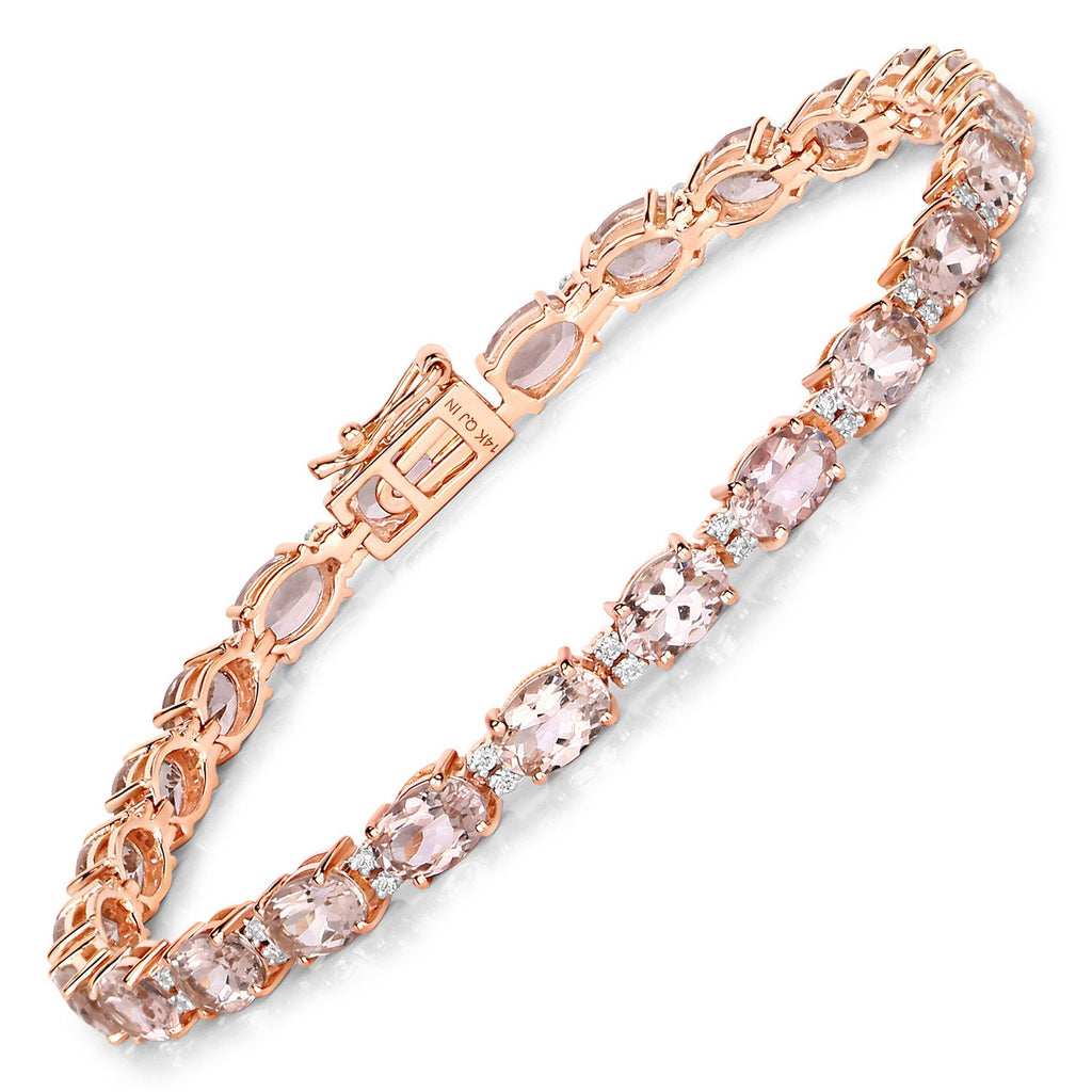8.95 Carat Genuine Morganite and White Diamond 14K Rose Gold Bracelet