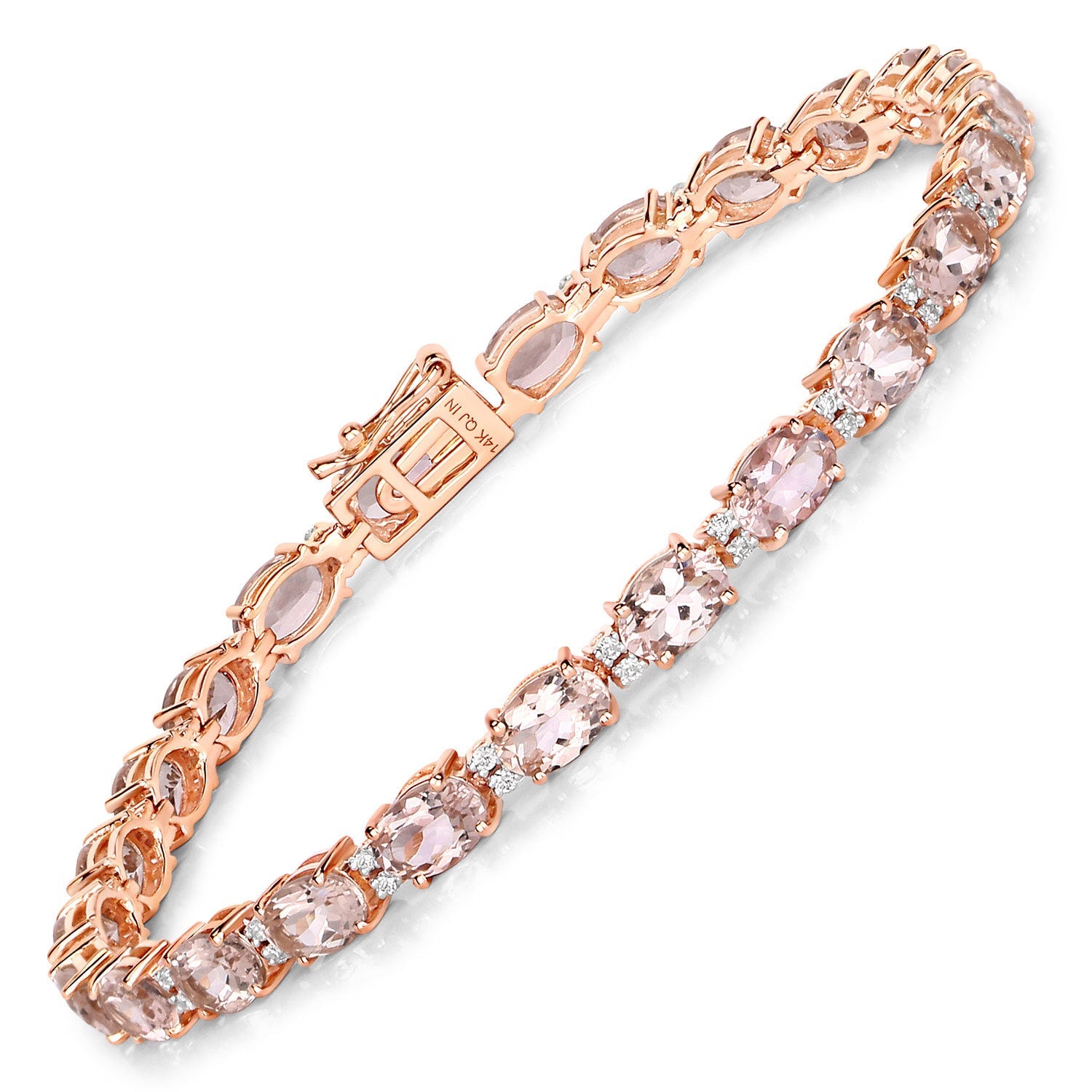 8.95 Carat Genuine Morganite and White Diamond 14K Rose Gold Bracelet