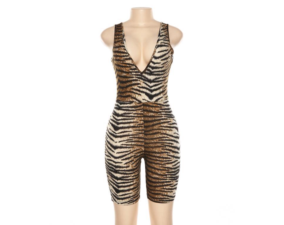 Summer Women's Sleeveless V-Neck Leopard Jumpsuit