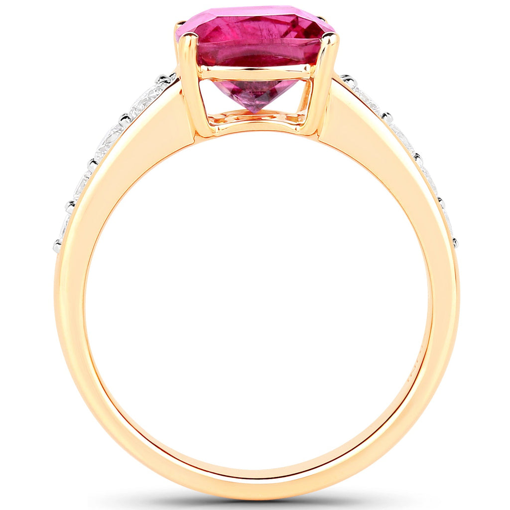 2.70 Carat Genuine Rubellite and White Diamond 14K Yellow Gold Ring