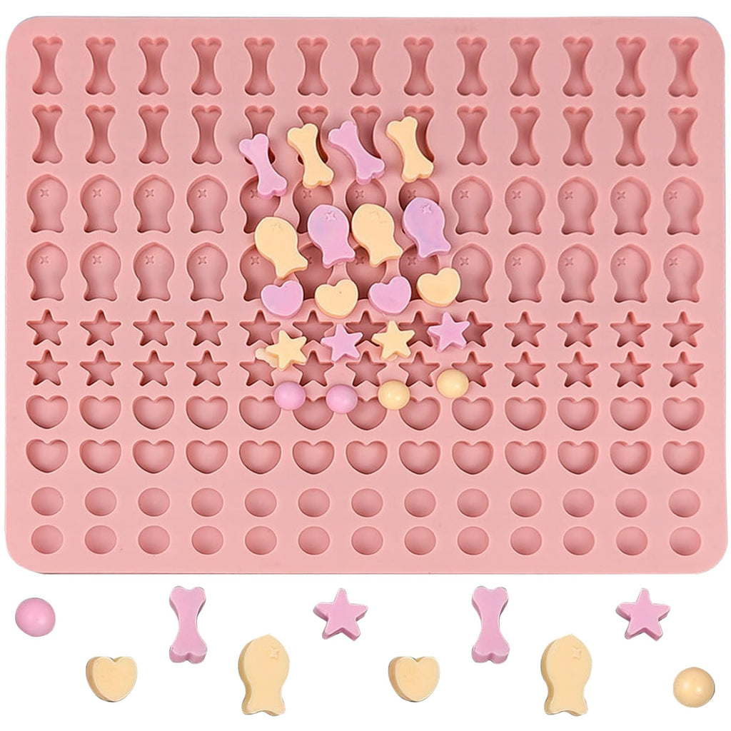 EDUEE Dog Treat Molds 130 Cavity Mini Silicone Molds Star Heart Bone Fish Roud Shape for Baking Biscuits Cookie Candy Chocolate Gummy Cookie