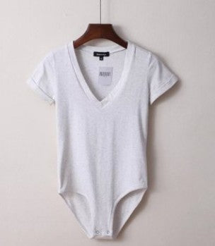 Summer New European Style V-Neck Slim Fit Bodysuit