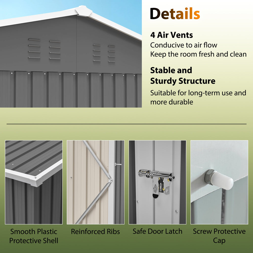 8'x6' Large Steel Storage Shed with Window, Lockable Doors & Sloped Roof, Heavy Duty Outdoor Tool Shed for Garden, Patio, Backyard, Lawn - Dark Gray