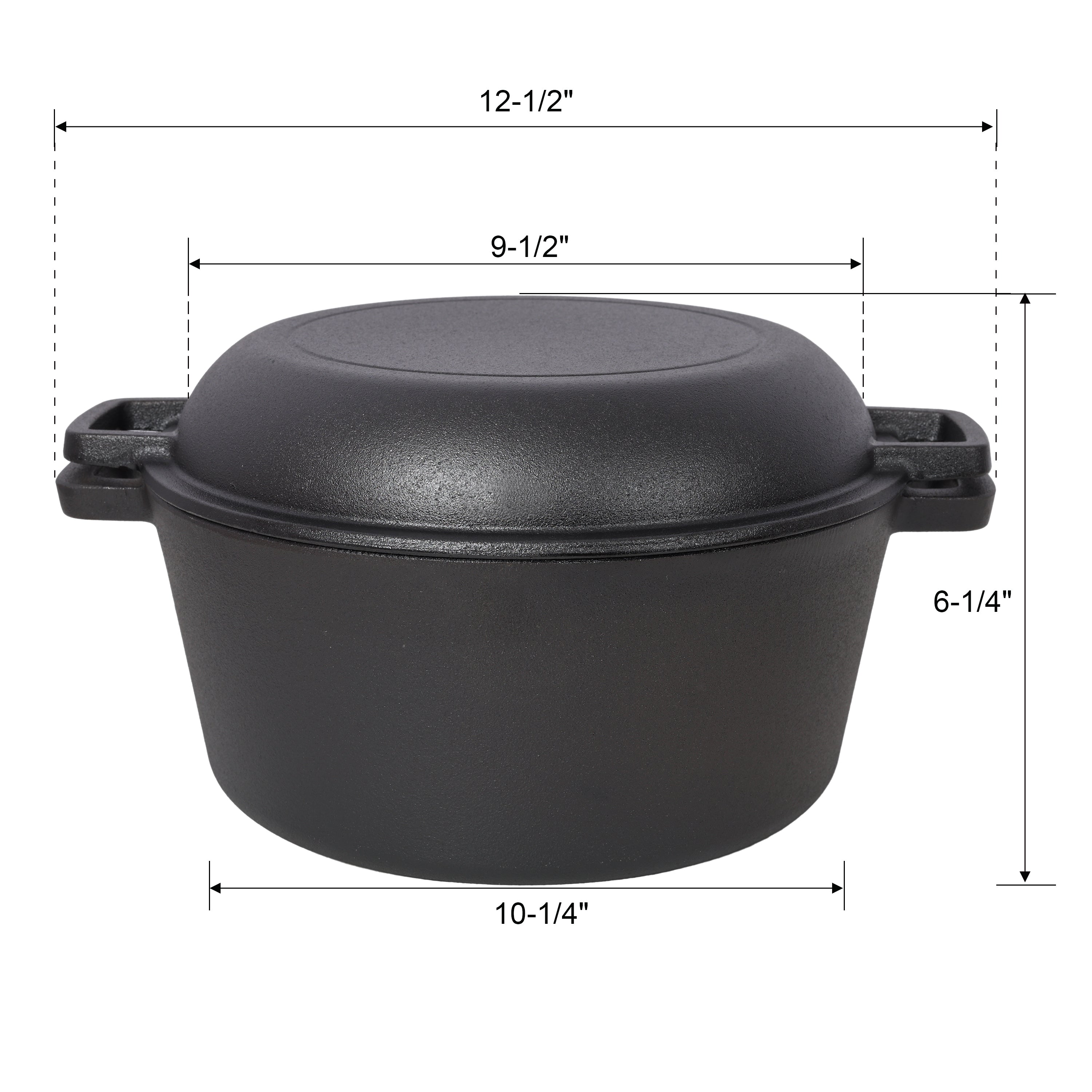 2 in 1 Pre-Seasoned Cast Iron Dutch Oven With Dual Handles, Outdoor Camping Deep Pot for Camping Fireplace Cooking BBQ Baking Campfire, 5 Quart.With 1pc Iron Pot Rack.