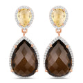 20.80 Carat Genuine Smoky Quartz and Citrine 925 Sterling Silver Earrings