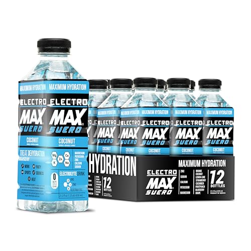 ELECTROMAX SUERO Electrolyte drink for Hydration and recovery. ZERO calories 12-Pack 21.3oz (630ml) (coconut)