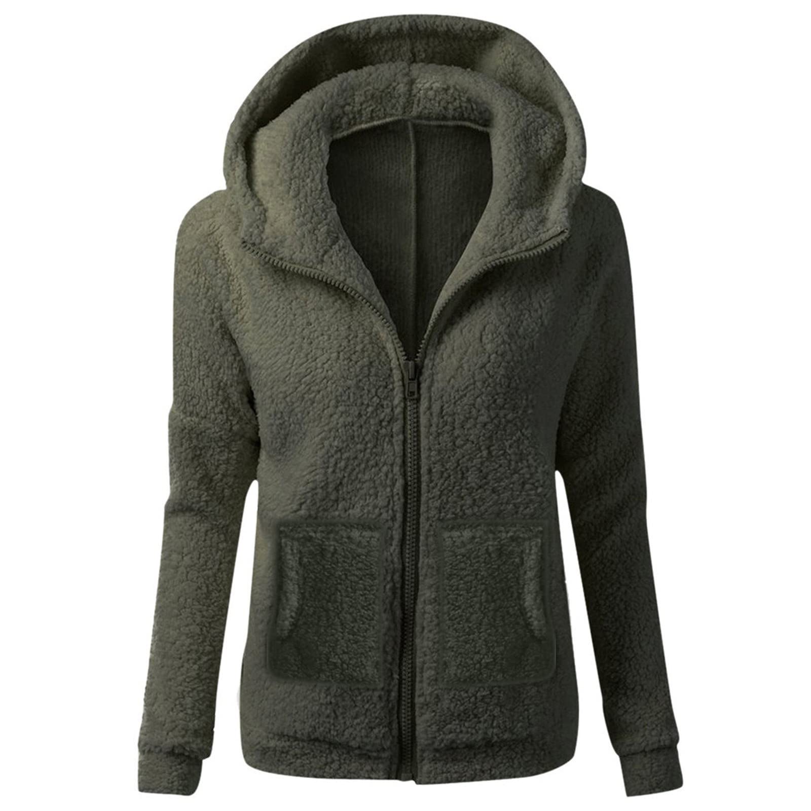 Winter Coats for Women2024 Y2k Clothes Holiday Outfits Fleece Jacket Women Full Zip Up Hoodie Lighweight Cardigan Fall Fashion Clothes Long Sleeve Shirts Sweatshirts with Pockets(A-Army Green4XL)