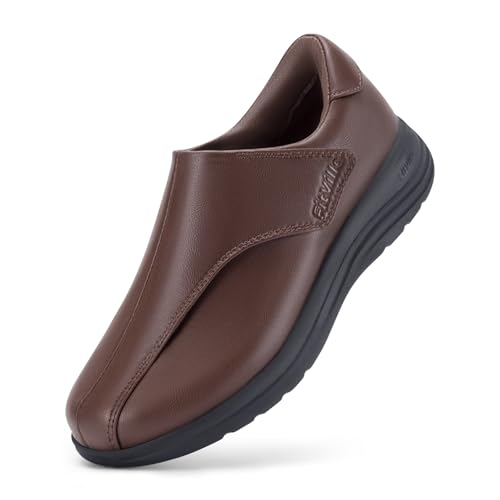 FitVille Diabetic Shoes for Women Slip On Classic Oxford Shoes Adjustable Strap Business Formal Dress Shoes PU Leather Loafers Edema Shoes Plantar Fasciitis Sneakers Brick 8 Wide