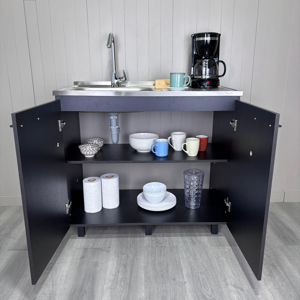 Napoles 2 Utility Sink with Cabinet, Stainless Steel Countertop, Interior Shelf - Wenge