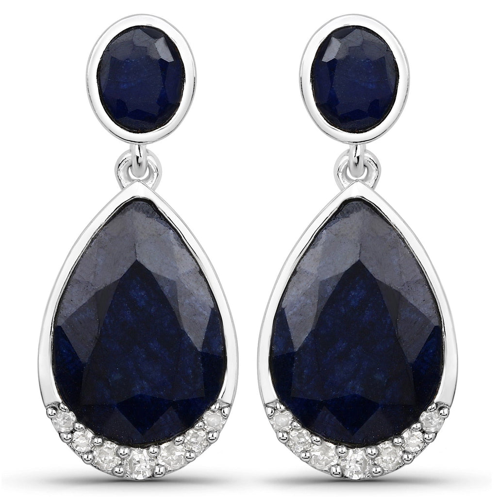 7.90 Carat Dyed Sapphire and White Diamond .925 Sterling Silver Earrings
