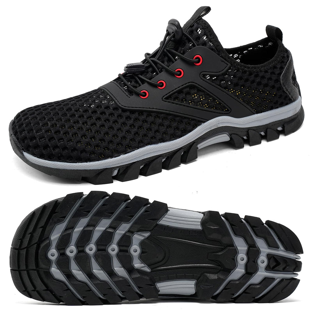 Wide Water Shoes Men Non-Slip Quick Drying Swim Beach Aqua Shoes for Women Water Sport Diving Hiking Sailing Travel River Shoes Summer Amphibious Shoes（BK-47）