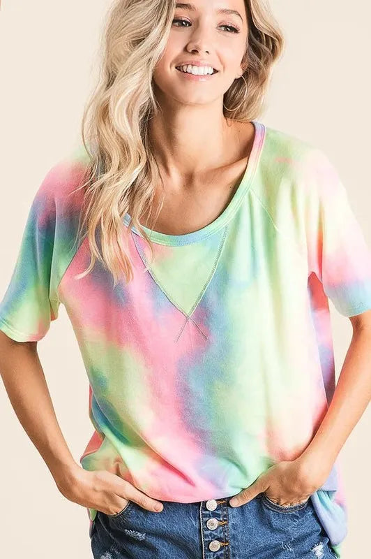 BiBi Tie Dye French Terry Print Top