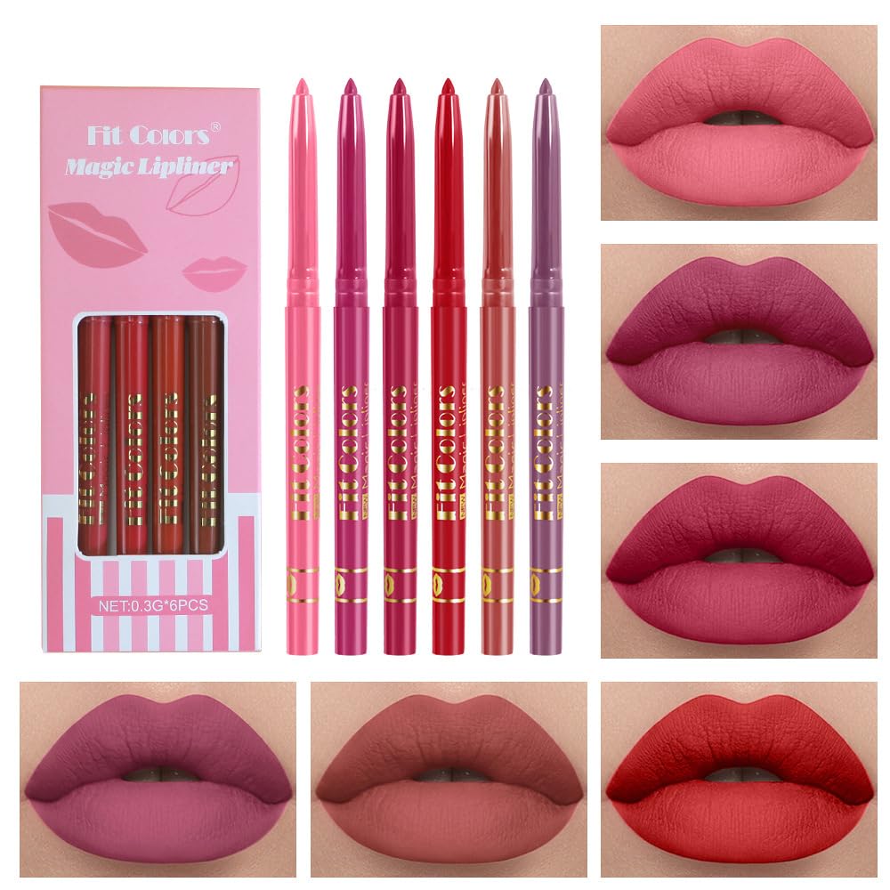 6Pcs Matte Lip Liner/Lipstick SetNude Matte Lip Liner and Lipstick Makeup KitCrayon Lip Liner Longwear and Pigmented Lip Pencil 24 Hour Waterproof Long Wear Lip Gloss Matte Finish