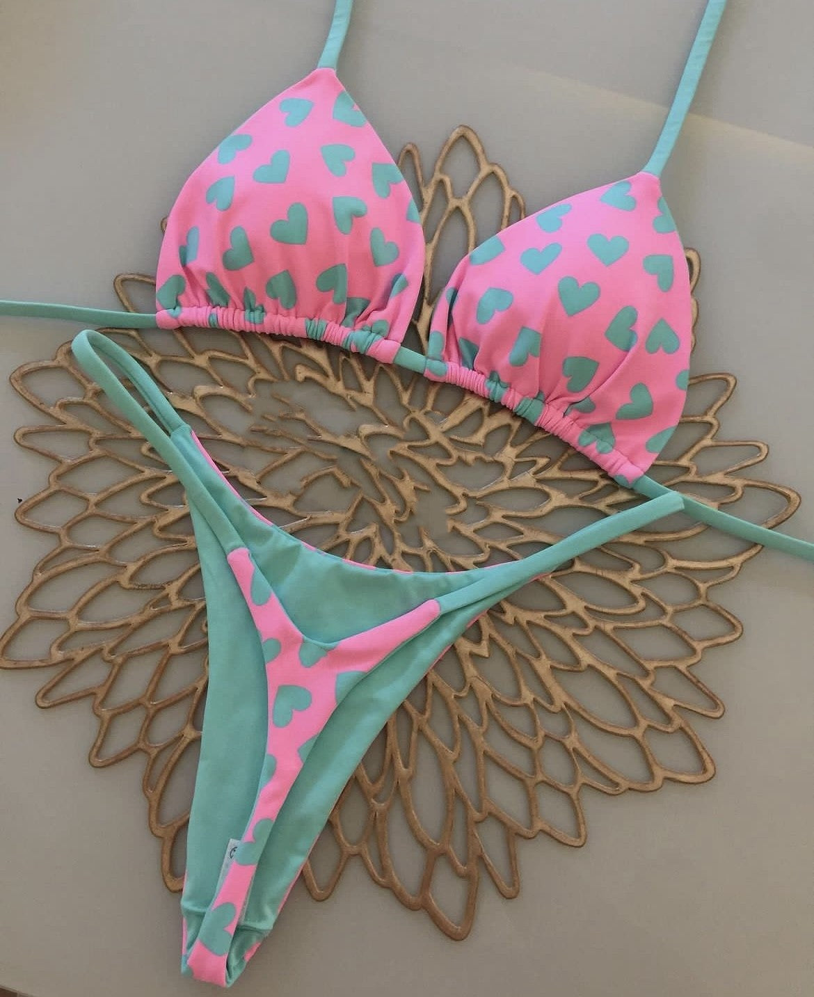 2024 New Heart Print Backless Bikini Swimsuit