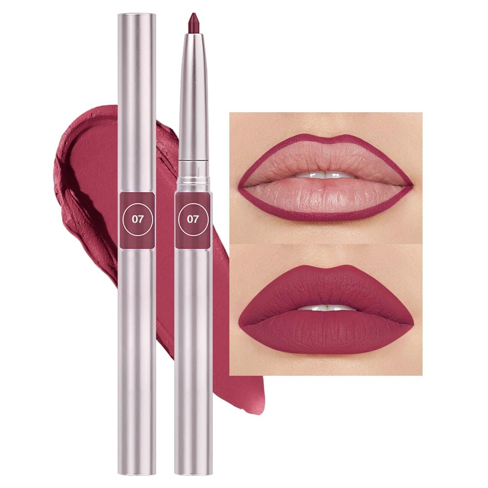 FeiCuiYun Retractable Lipliner Pencil Waterproof Makeup for Lip Liner and Eye Liner Smooth and Creamy Long Lasting Matte Finish Vegan Beauty Matte Velvet Pigmented Lip Liner (07#Plum 1)