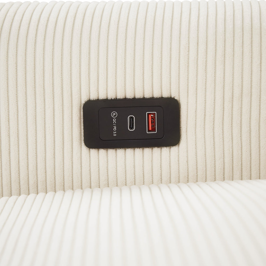Modern Convertible Pull-out Sofa Bed with USB Ports and Pillows, Beige Corduroy, 57.48 inches