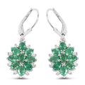 3.04 Carat Genuine Zambian Emerald and White Zircon .925 Sterling Silver Earrings