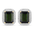 3.57 Carat Genuine Green Tourmaline and White Diamond 14K Yellow Gold Earrings