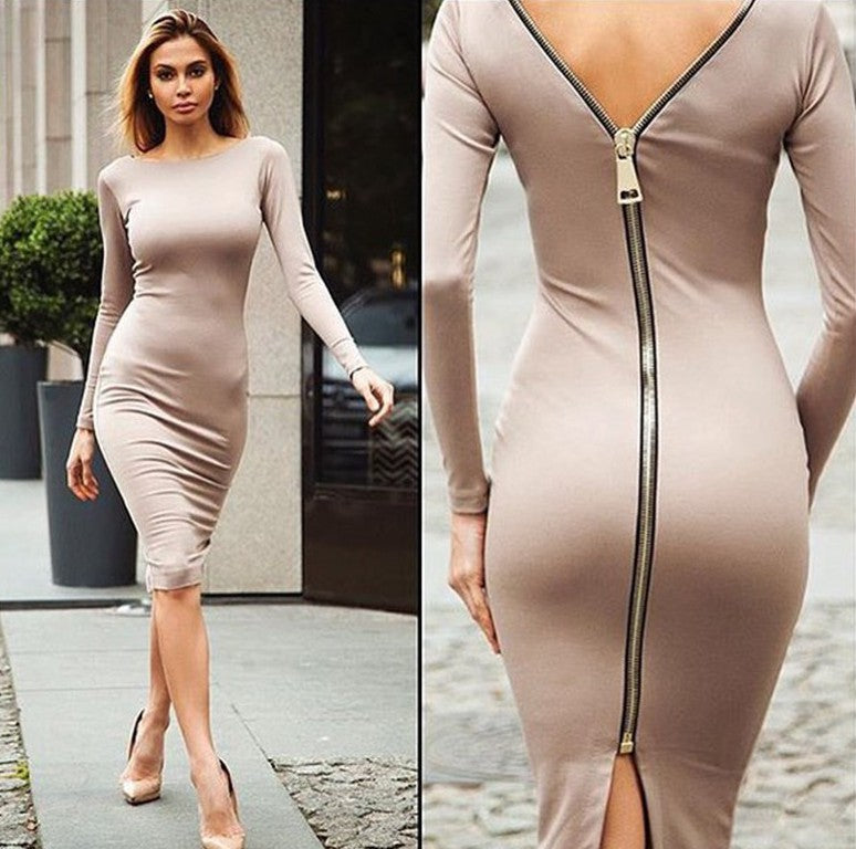 New Plus Size Women's Slim Fit Zipper Maxi Dress