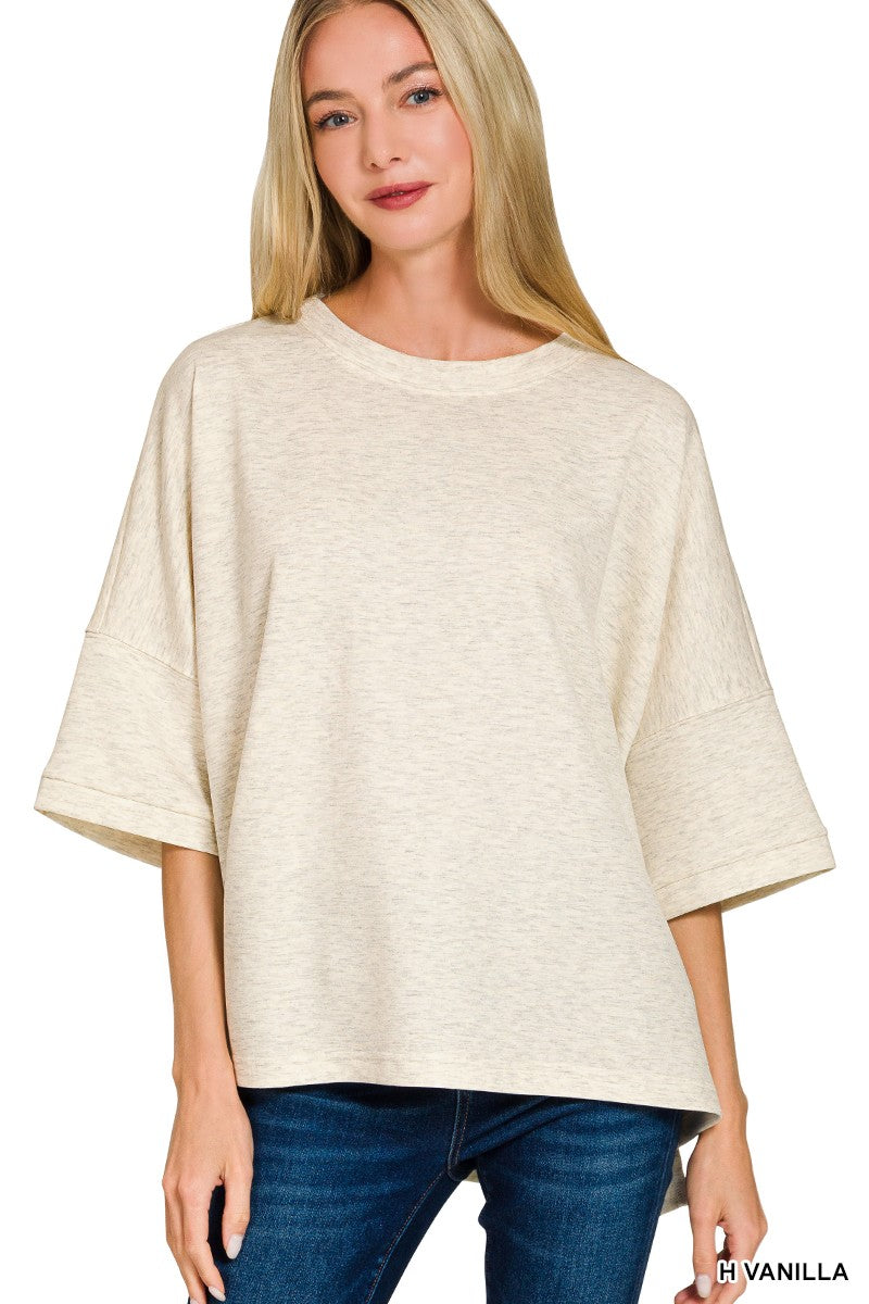 Zenana Scuba Round Neck Top With Side Slits