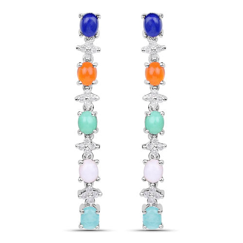 4.40 Carat Genuine Multi Stone .925 Sterling Silver Earrings