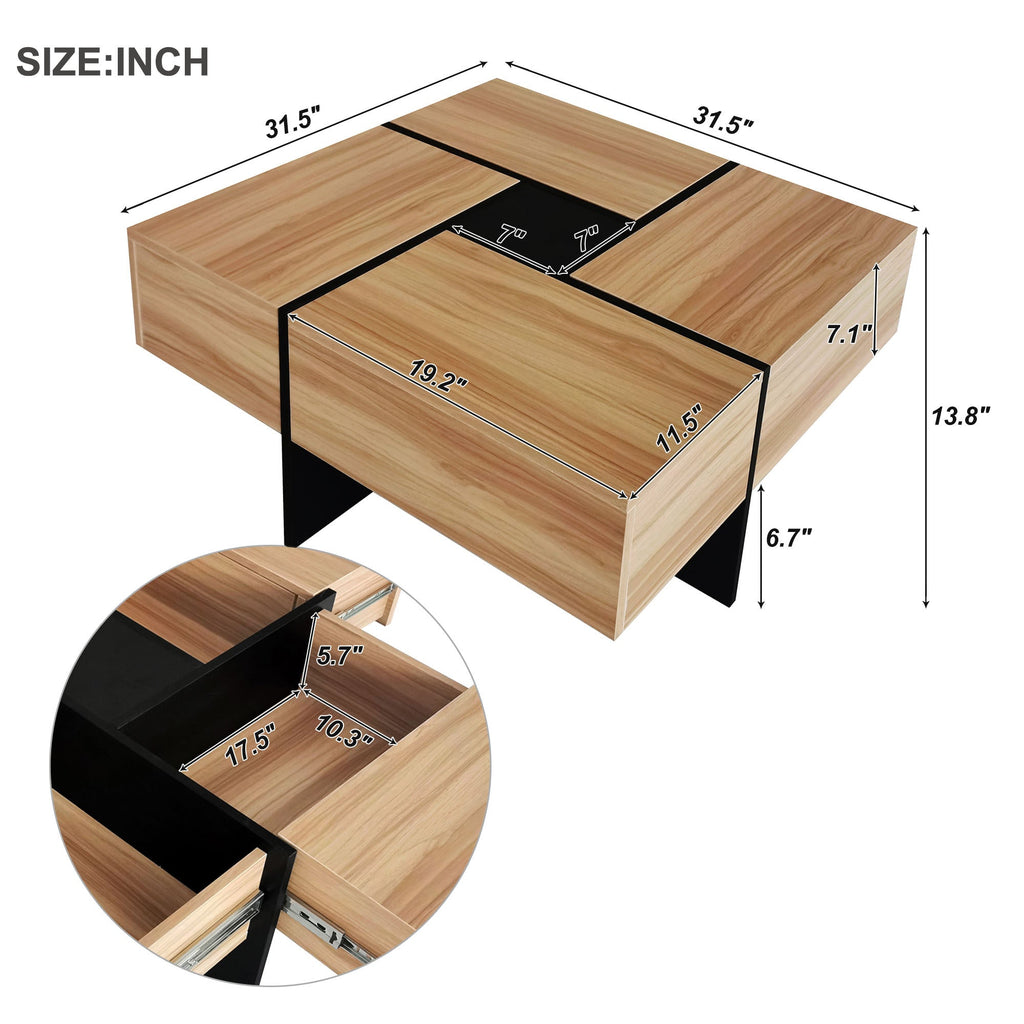 Hearth & Haven Wallace Coffee Table with 4 Hidden Storage Compartments, Brown