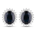 3.32 Carat Genuine Blue Sapphire and White Diamond 14K White Gold Earrings