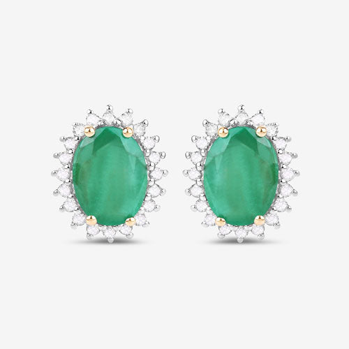 2.66 Carat Genuine Zambian Emerald and White Diamond 10K Yellow Gold Earrings