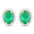 2.66 Carat Genuine Zambian Emerald and White Diamond 14K Yellow Gold Earrings