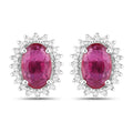1.16 Carat Genuine Ruby and White Diamond 14K White Gold Earrings