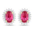 1.16 Carat Genuine Ruby and White Diamond 14K Yellow Gold Earrings