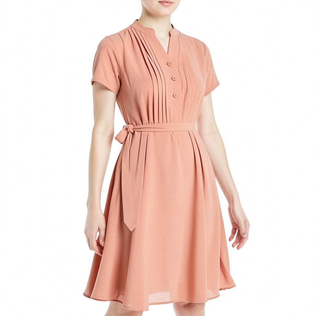 Nanette Lepore Belted Pintuck Three Button Front Dress, Size S