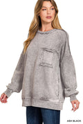 Zenana Halo Washed French Terry Exposed-seam Sweatshirt