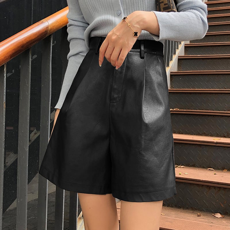 High-Waist Wide-Leg PU Leather Pants for Women