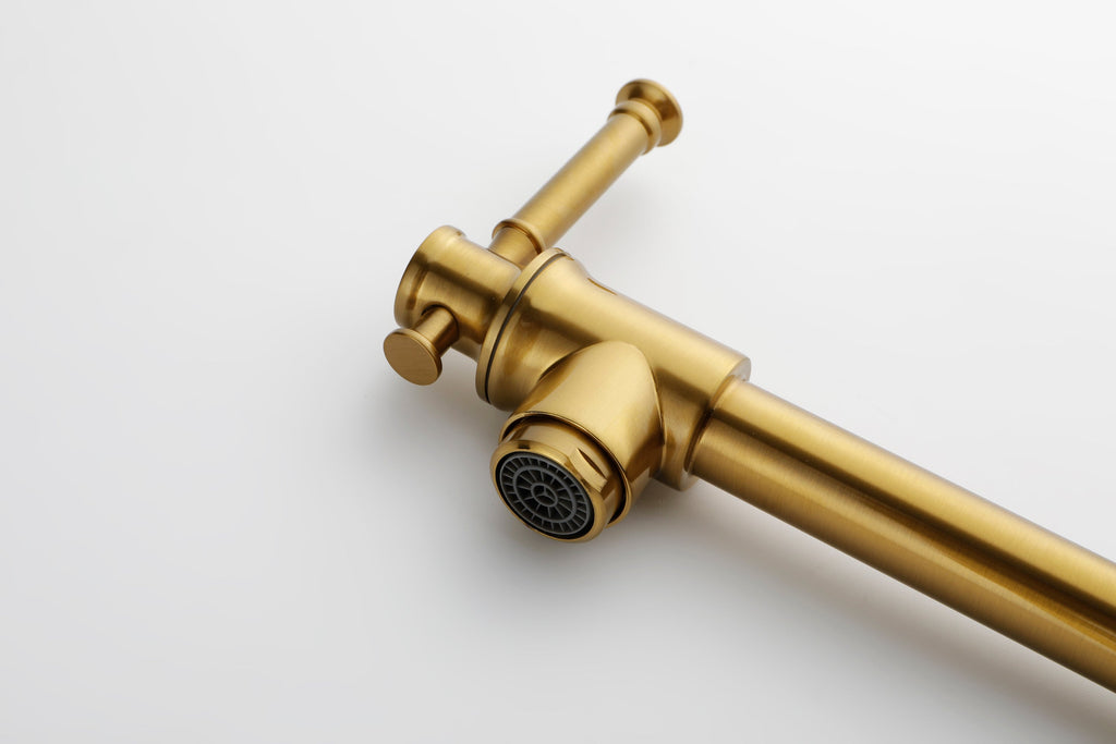 Wall mounted Pot Filler Faucet, Modern Brass Pot Filler Two-Attachment Wall Mount Folding Kitchen Pot Filler Swing Arm