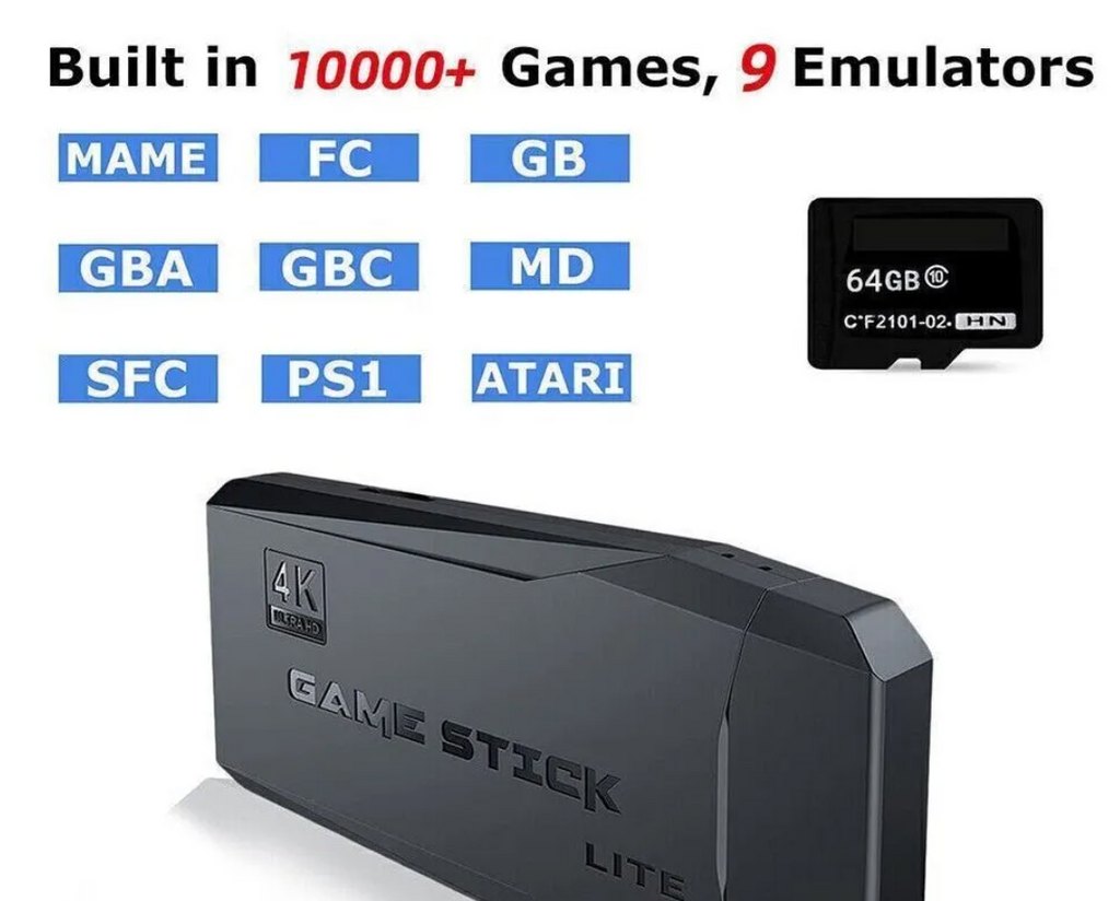 4K Retro Game Stick Console & Dual Wireless Controllers