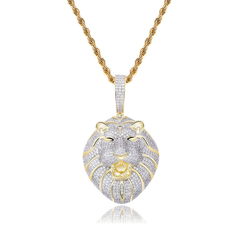 INS New Lion Head Zircon Hip Hop Pendant Jewelry