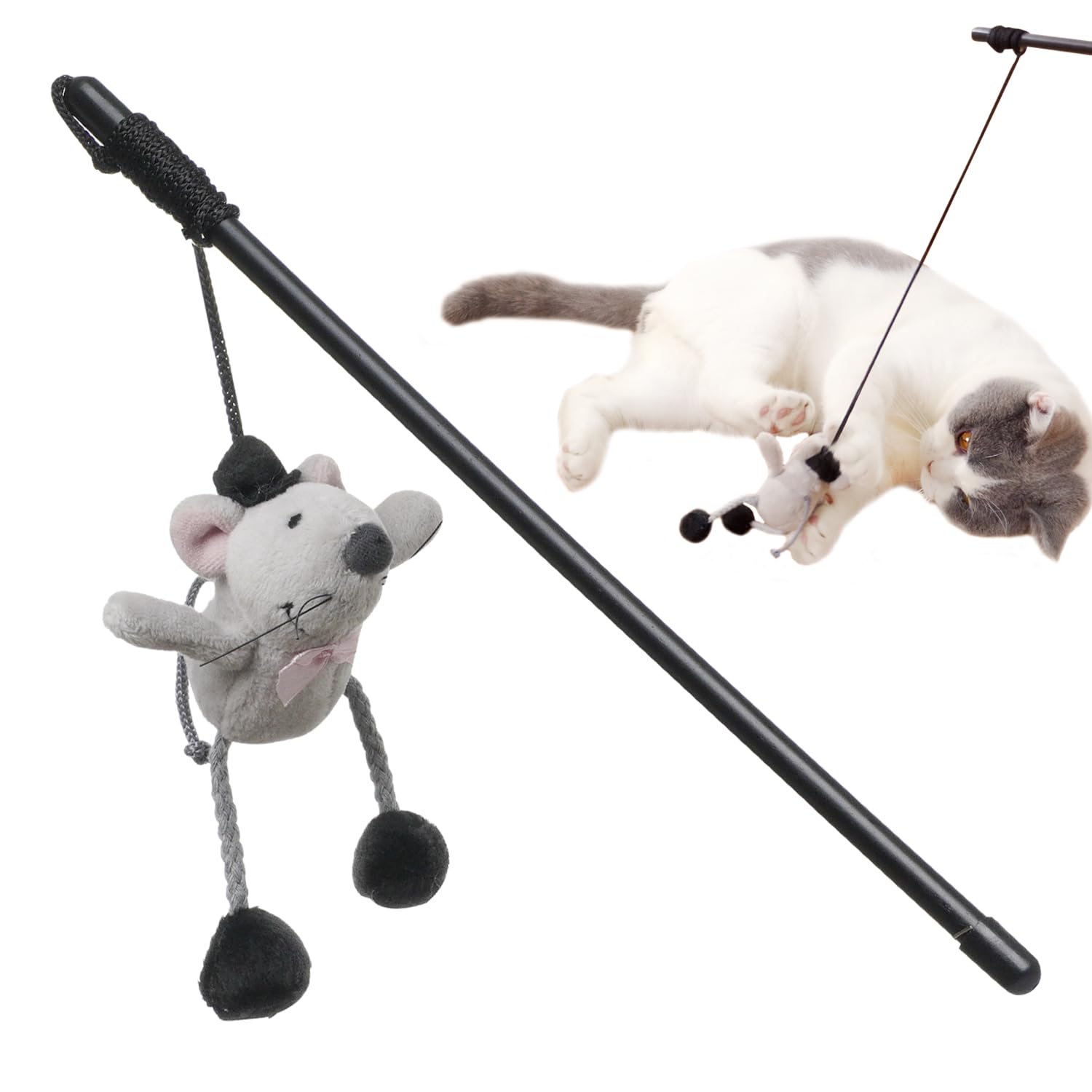 PAZS GIFT Cat Wand Toy Cute Mouse Tease Cat Wand Interactive Indoor Toy Swing and Squeak Fun Toy Kitten Play with Cat Interactive Chase Movement Reduce Boredom Suitable for All Cat Toys
