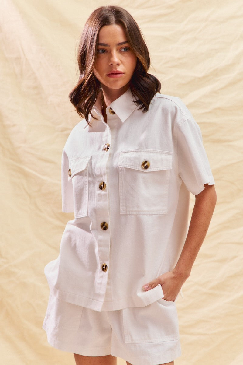 SO ME Button Down Denim Game Day Top and Shorts Set