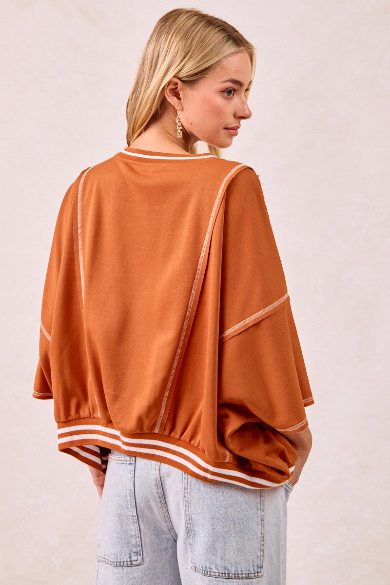 BiBi Gameday Patchwork Stitch Detail French Terry Top